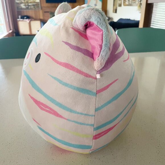 KellyToy Squishmallows Atoosa Tiger Cat Pastel Stripes Sparkle Pink Ears 10 Inch - Picture 3 of 5